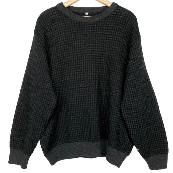 VTG 80’s Custom Made in Italy, Black & Charcoal Checkered Sweater - Picture 2 of 8